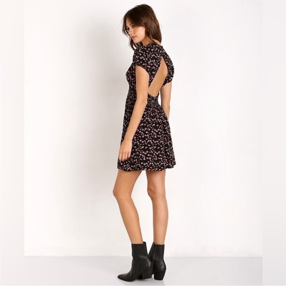 Free People Pretty Baby Black Floral Backless Dress Size SP